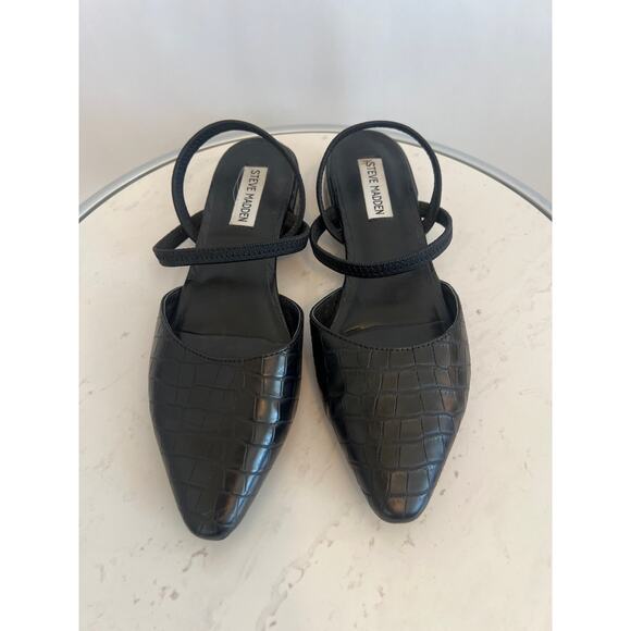 STEVE MADDEN DAID MULE CROCODILE EMBOSSED PATTERN LOW HEEL BLACK SIZE 7 1/2 - Picture 2 of 10